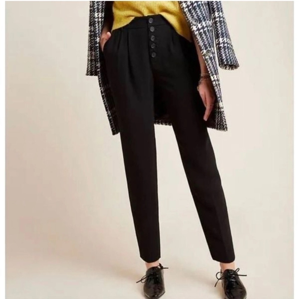 ANTHROPOLOGIE Sasha Black Button-Fly Tapered Trousers Size 10